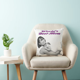Best Mom purple photo Throw Pillow