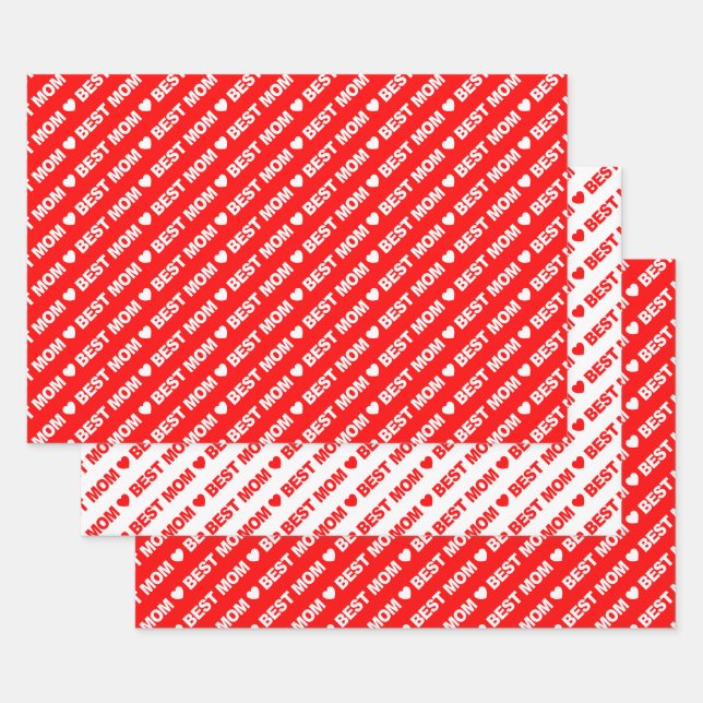 Best Mom Red and White Wrapping Paper Sheets (Set)