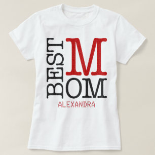 Best Mom Red Black Glitter Name Personalized T-Shirt
