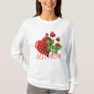 Best Mom, Red heart & Green Leaves T-Shirt