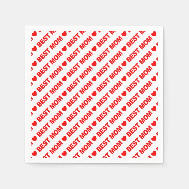 Best Mom Red on White Paper Napkin (Front)