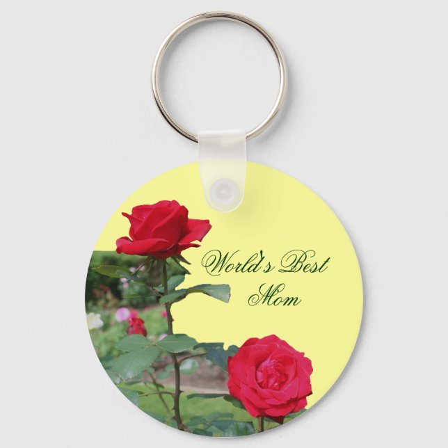 Best Mom Red Roses Flower Photo Keychain (Front)