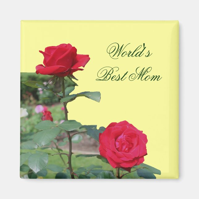 Best Mom Red Roses Flower Photo Magnet (Front)
