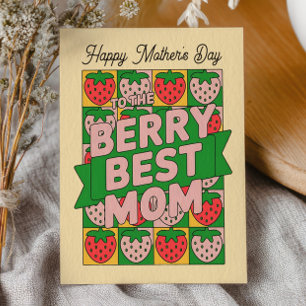 Best Mom Retro Strawberry Funny Happy Mother's Day Postcard