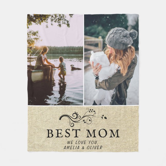 Best Mom Rustic Foliage 2 Custom Photos Mother  Fleece Blanket (Front)