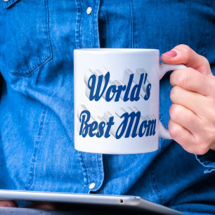 Best Mom sea blue half text Large Coffee Mug