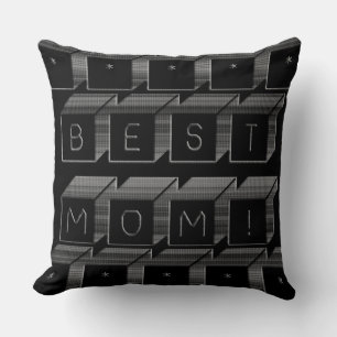 Best Mom Shades of Grey Blocks & Black Background Throw Pillow