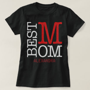 Best Mom Silver Red Glitter Name Personalized T-Shirt