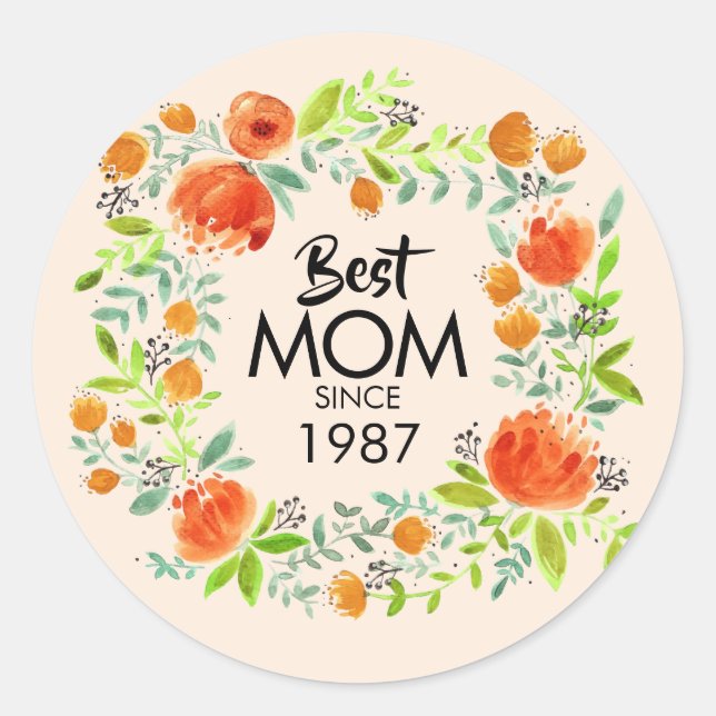 Best Mom Since Watercolor Floral Stickers (Front)