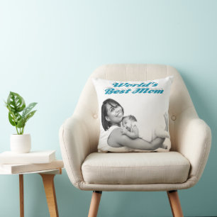Best Mom sky blue photo Throw Pillow