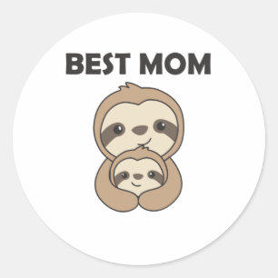 Best Mom Sloth Mom With Child Mother Mothers Day Classic Round Sticker