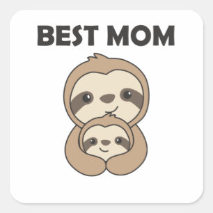Best Mom Sloth Mom With Child Mother Mothers Day Square Sticker