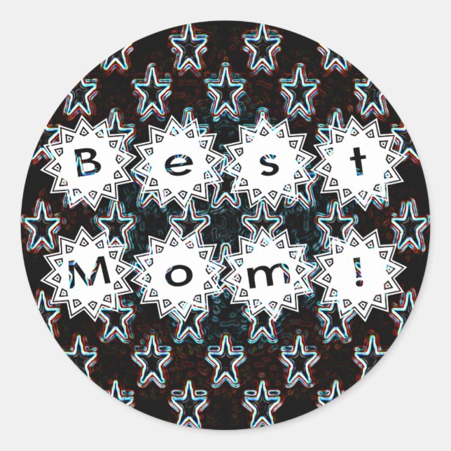 Best Mom Stars in Neon Classic Round Sticker (Front)