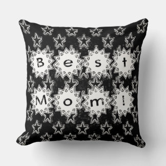 Best Mom Stars in Neon White and Black Background Throw Pillow