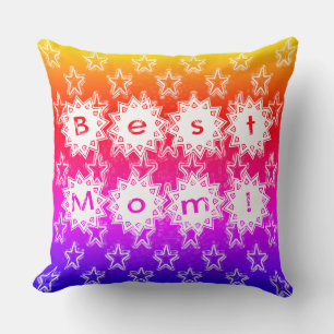 Best Mom Stars White Neon and Colourful Background Throw Pillow