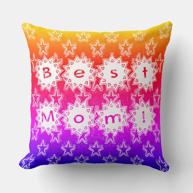 Best Mom Stars White Neon and Colourful Background Throw Pillow (Front)