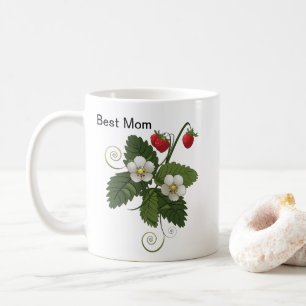 Best Mom Strawberry Floral Botanical Design Coffee Mug