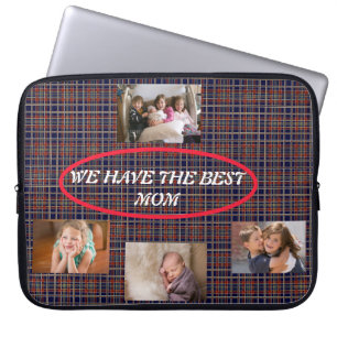 Best Mom Tartan Plaid Photo Layout Laptop Sleeve