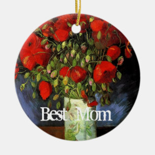 Best mom, vase with red poppies ceramic ornament