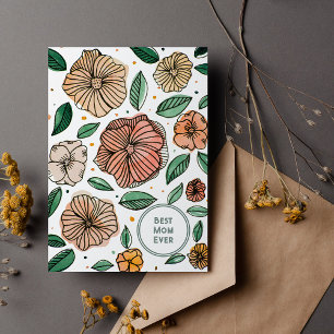 Best mom vintage watercolor and ink flowers holiday card