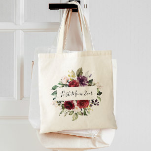 Best Mom Watercolor Burgundy Greenery Floral Frame Tote Bag