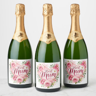 Best Mom Watercolor Floral Heart Design Sparkling Wine Label