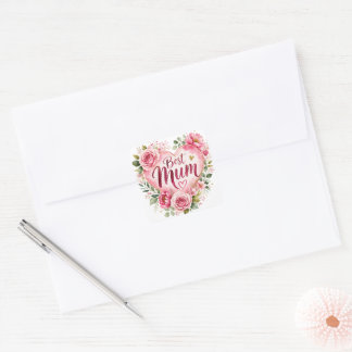 Best Mom Watercolor Floral Heart Design Square Sticker