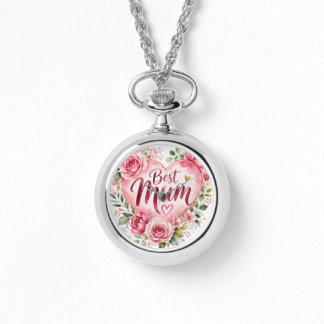 Best Mom Watercolor Flower Heart Design Watch