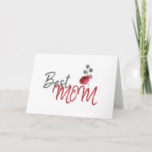 Best Mom Watercolor Red Rose Floral Mother`s Day Card