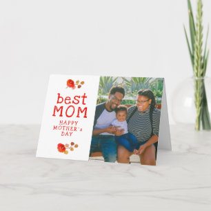 Best Mom Watercolor Rose Floral Mother`s Day Photo Card