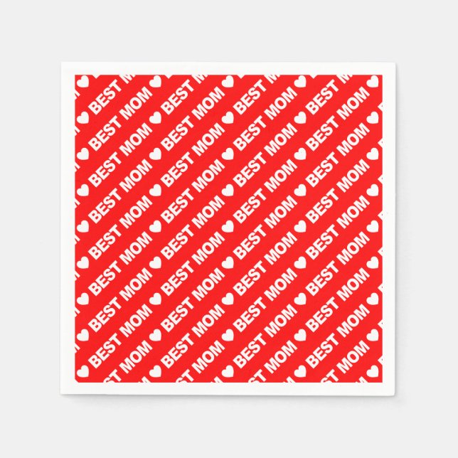 Best Mom White on Red Paper Napkin (Front)
