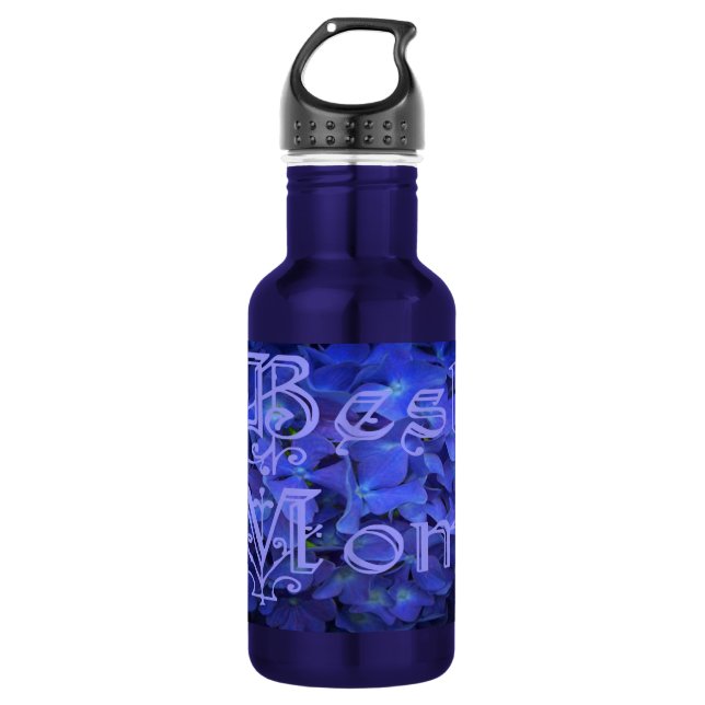 Best Mom with Blue Flower Background 532 Ml Water Bottle (Front)