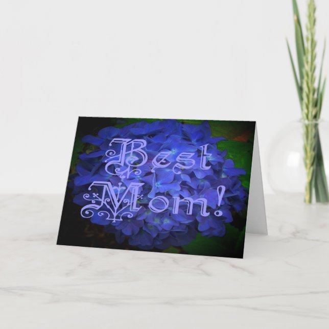 Best Mom with Blue Flower Background Card (Front)