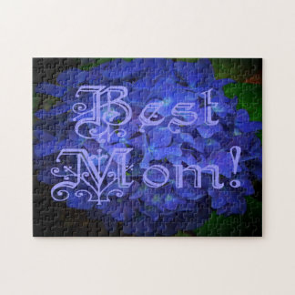 Best Mom with Blue Flower Background Jigsaw Puzzle