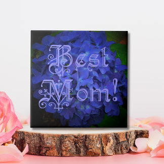 Best Mom with Blue Flower Background Tile
