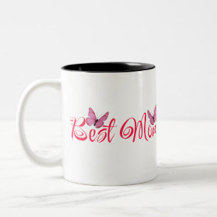 Best Mom with Pink Butterflies Two-Tone Coffee Mug
