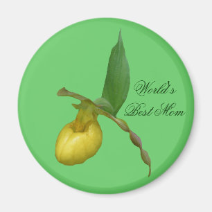 Best Mom Yellow Lady Slipper Flower Photo Magnet