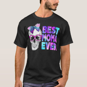 Best Moma Ever Skull Pink Bow Tie Galaxy Mother's T-Shirt