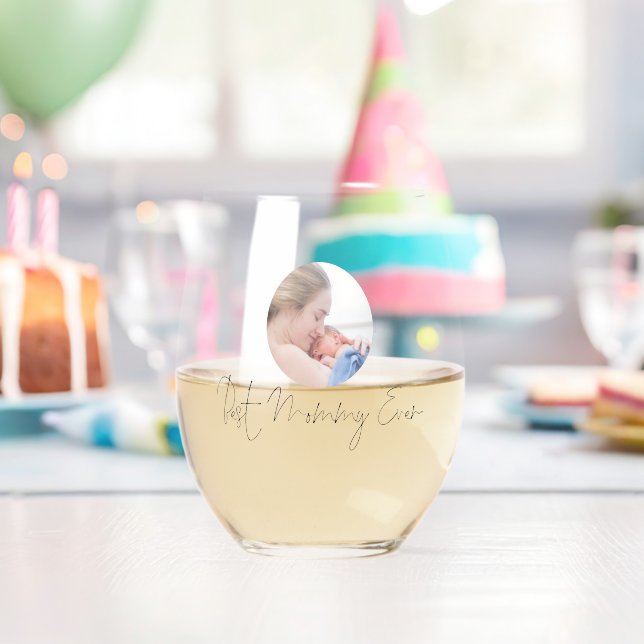 Best Mommy Ever Custom Photo Script Name Stemless Wine Glass (Insitu (Birthday))