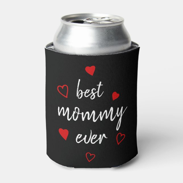 Best Mommy Ever Cute Handwritten Script Red Heart Can Cooler (Can Front)
