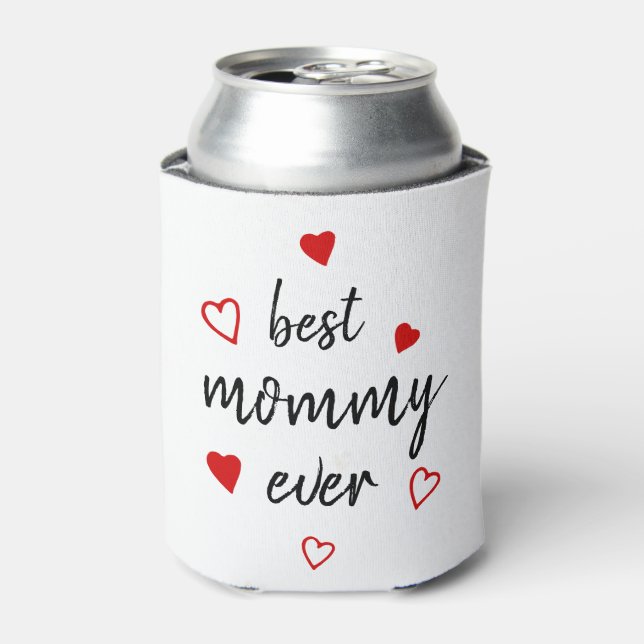 Best Mommy Ever Cute Handwritten Script Red Heart Can Cooler (Can Front)