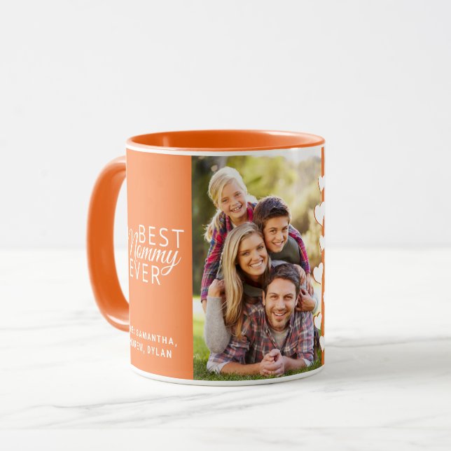 Best Mommy Ever Orange Personalized Two Photos Mug (Front Left)