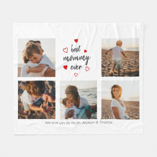 Best Mommy Ever Typography Red Hearts 5 Photos Fleece Blanket