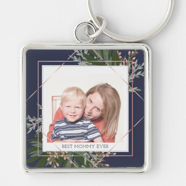 Best Mommy Mother's Day Floral Personalized Photo Keychain (Front)