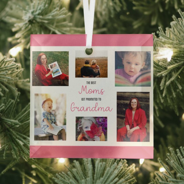 Best Moms Get Promoted to Grandma Collage Photos  Glass Ornament (Insitu)