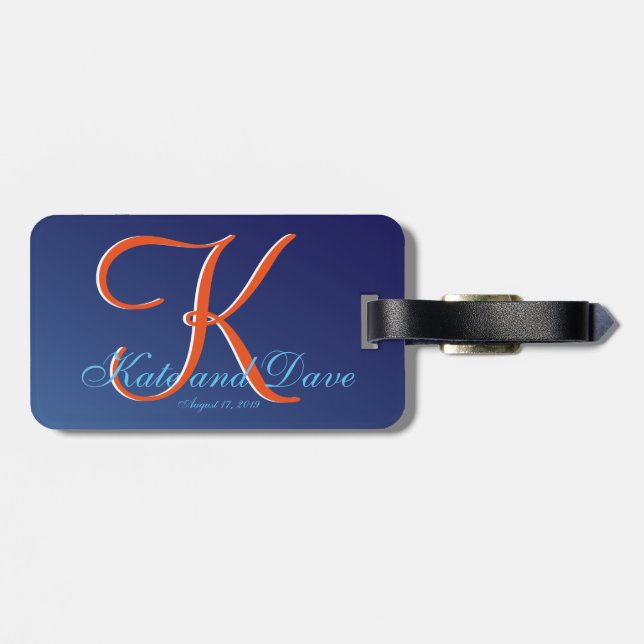 Best Monogram Sapphire Blue Cool Luggage Tag (Back Horizontal)