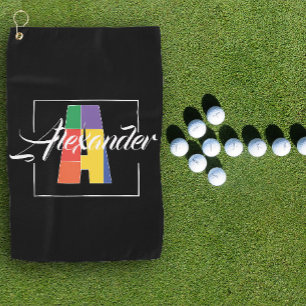 Best monogrammed initial coloured letter A black Golf Towel