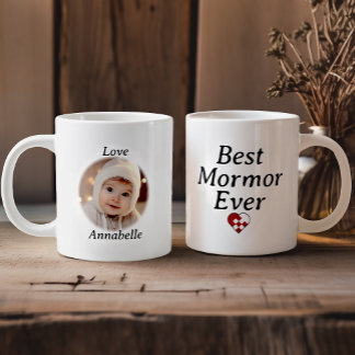 Best Mormor Ever - Personalized Photo Yule Heart Large Coffee Mug