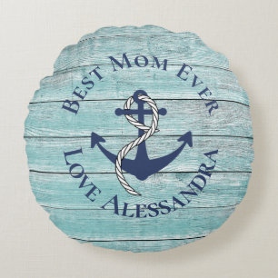 Best Mother 3 Photo Blue Watercolor Sea Turtle Round Pillow