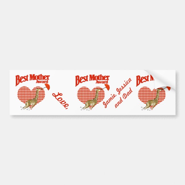 Best Mother Award Keepsake Bumper Sticker (Front)